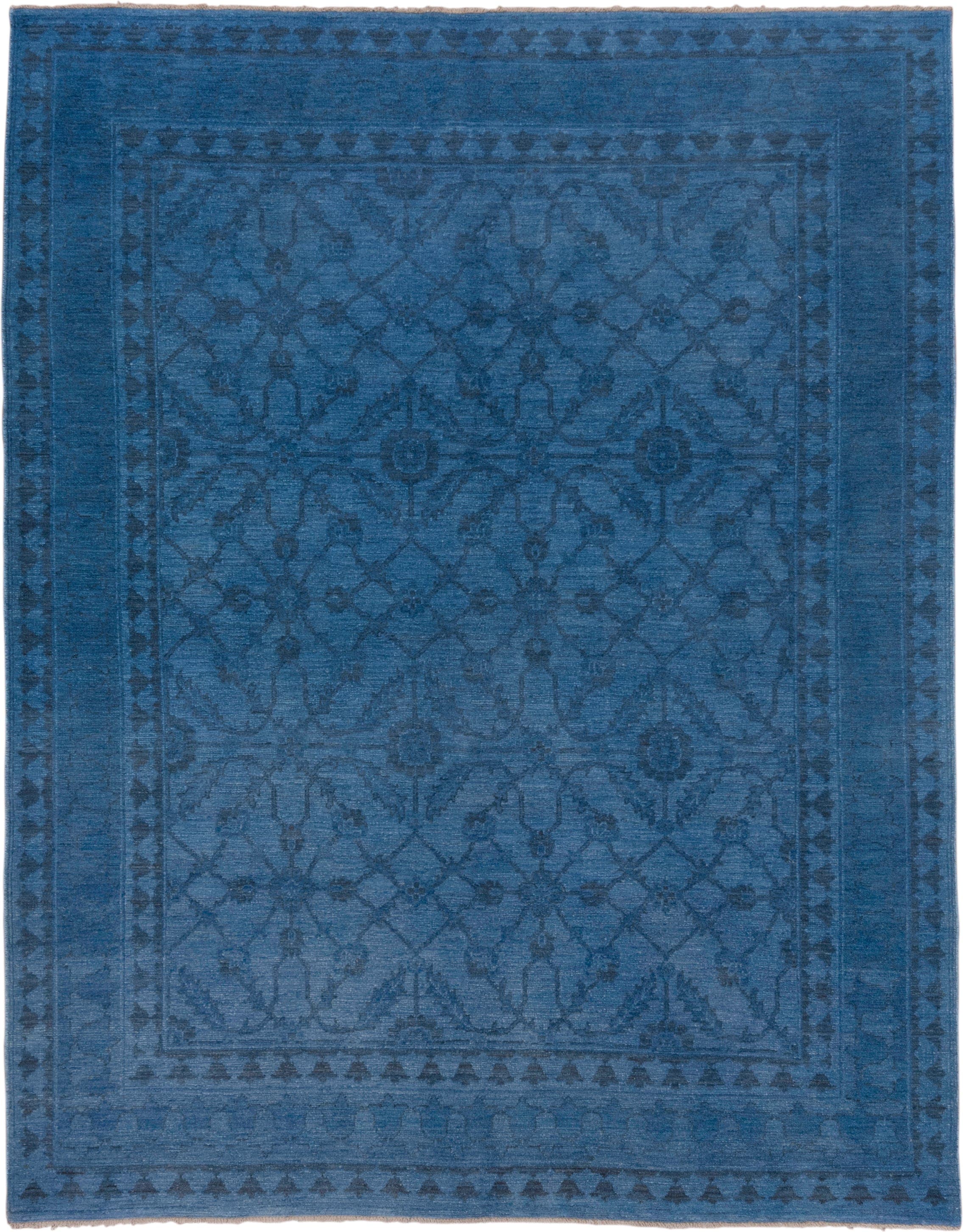 7' x 10' one-of-a-kind handmade vintage Overdyed large size rug. Color palette: blue, navy, indigo, slate, purple, gray