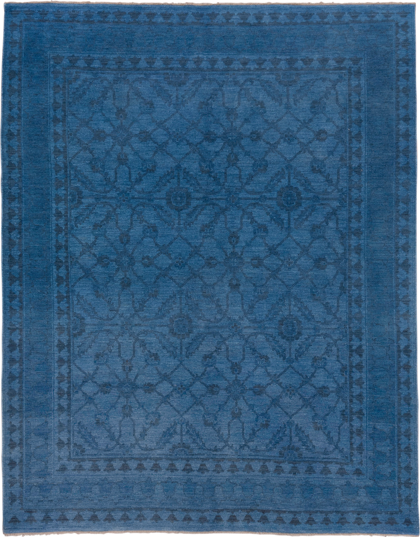 7' x 10' one-of-a-kind handmade vintage Overdyed large size rug. Color palette: blue, navy, indigo, slate, purple, gray