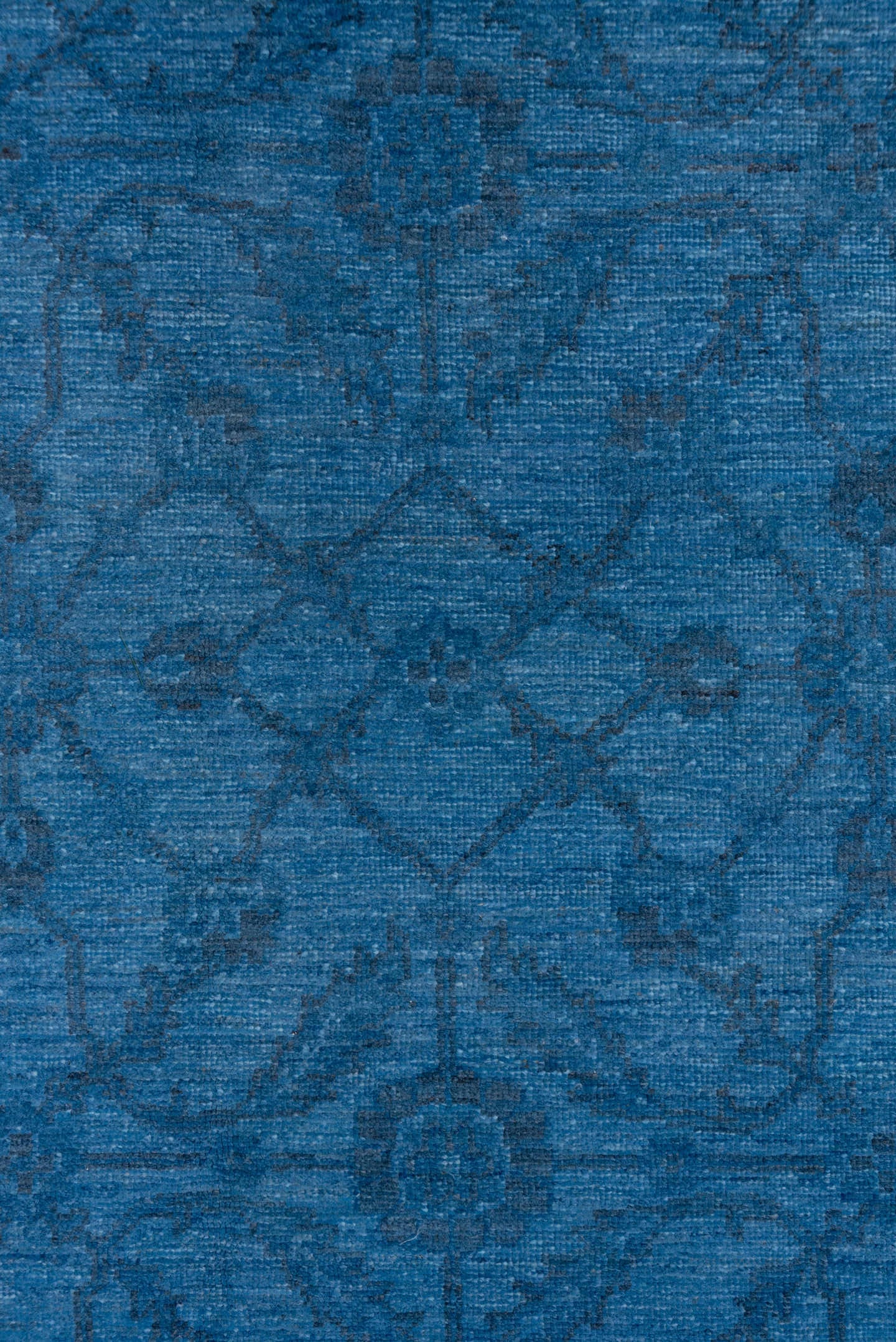 7' x 10' one-of-a-kind handmade vintage Overdyed large size rug. Color palette: blue, navy, indigo, slate, purple, gray