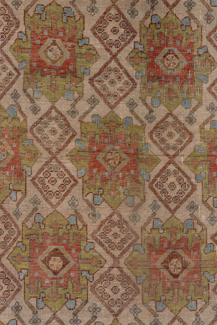 4' x 5' one-of-a-kind handmade antique Afshar small size rug. Color palette: ivory, rust, olive, terra cotta, sky blue
