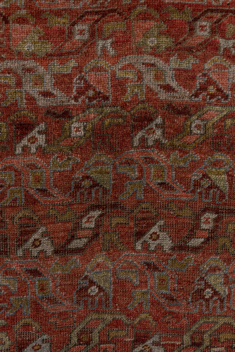 3' x 9' one-of-a-kind handmade antique Bidjar runner rug. Color palette: rust, ivory, taupe, sage, terra cotta, gold, brown