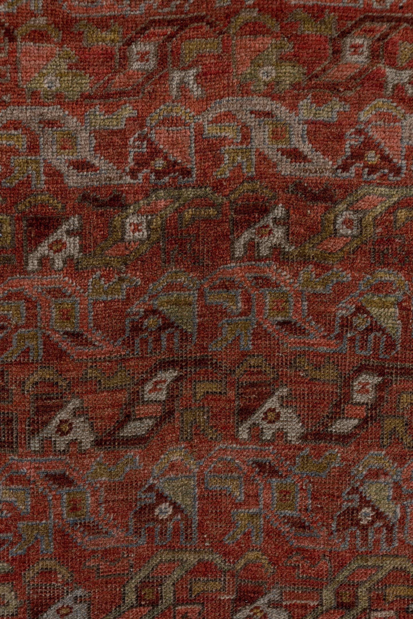 3' x 9' one-of-a-kind handmade antique Bidjar runner rug. Color palette: rust, ivory, taupe, sage, terra cotta, gold, brown
