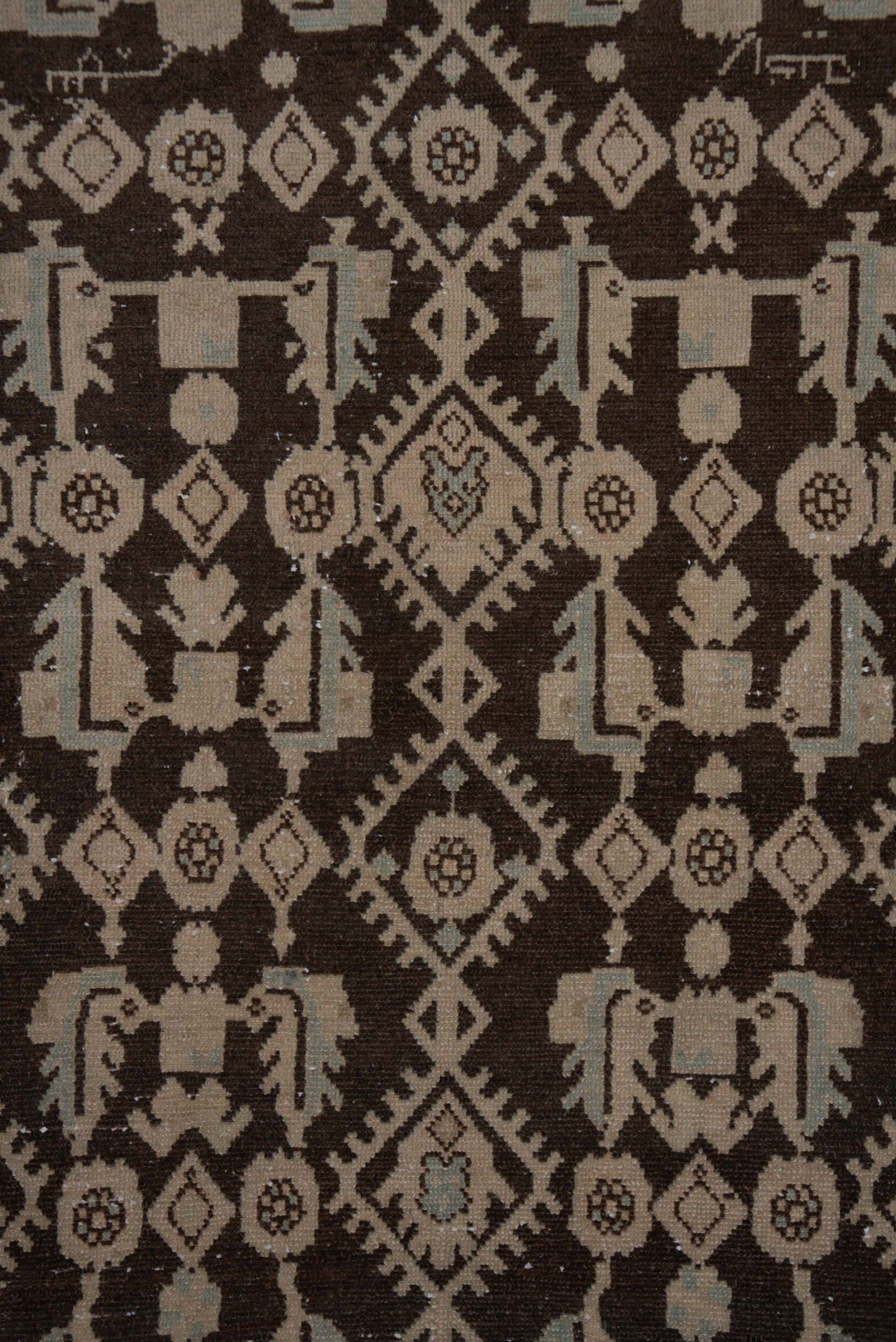 4' x 6' one-of-a-kind handmade antique Hamadan small size rug. Color palette: brown, ivory, taupe, sky blue, camel, beige