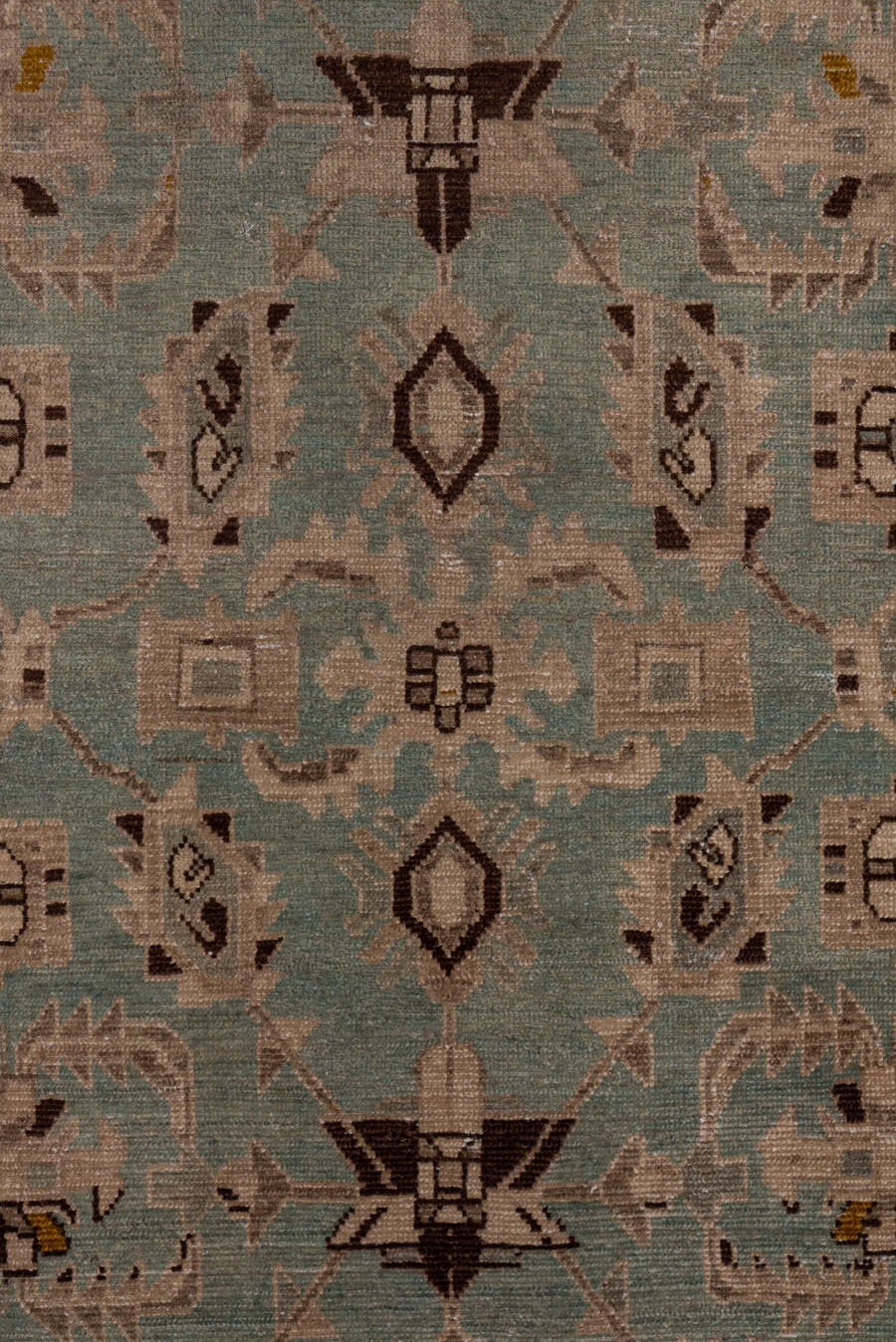 4' x 6' one-of-a-kind handmade antique Malayer rug. Color palette: light blue, ivory, taupe, brown, gold, charcoal, beige