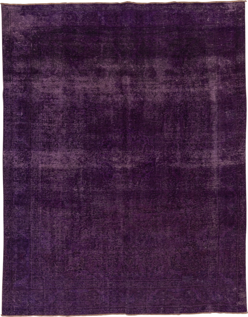 8' x 11' one-of-a-kind handmade antique Overdyed large size rug. Color palette: purple, plum, violet, eggplant, pink