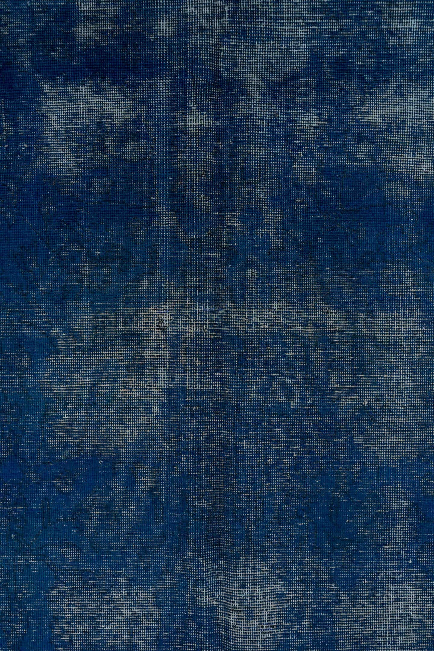 9' x 11' one-of-a-kind handmade vintage Overdyed large size rug. Color palette: cobalt, navy, slate, charcoal, ivory, blue