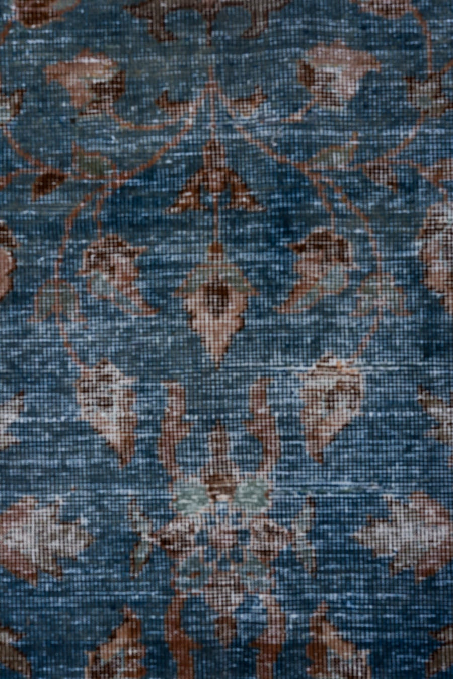 8' x 12' one-of-a-kind handmade antique Laristan large size rug. Color palette: blue, rust, ivory, taupe, slate, terra cotta