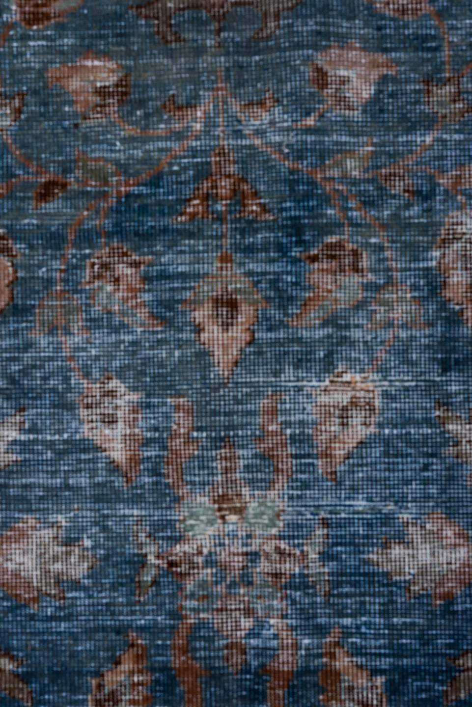 8' x 12' one-of-a-kind handmade antique Laristan large size rug. Color palette: blue, rust, ivory, taupe, slate, terra cotta