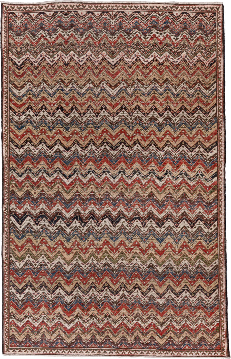 5' x 9' one-of-a-kind handmade vintage NW Persian medium size rug. Color palette: ivory, rust, brown, indigo, camel, olive