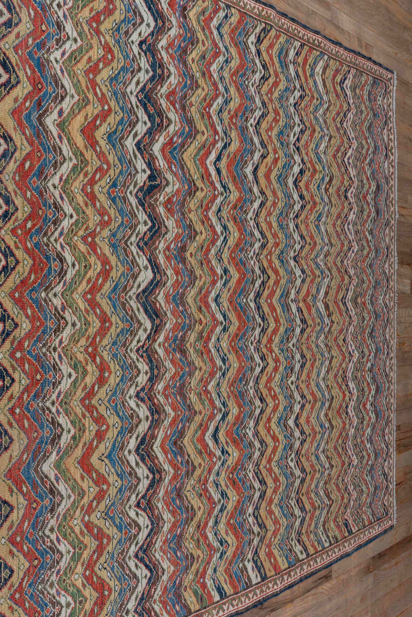 5' x 9' one-of-a-kind handmade vintage NW Persian medium size rug. Color palette: ivory, rust, brown, indigo, camel, olive