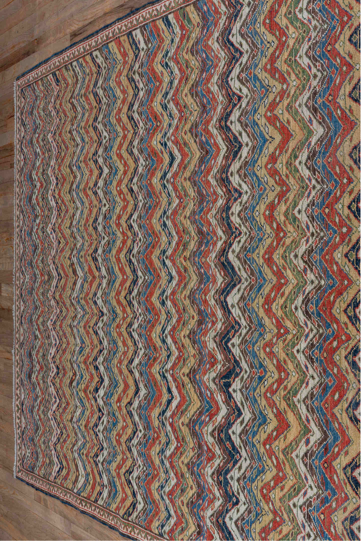 5' x 9' one-of-a-kind handmade vintage NW Persian medium size rug. Color palette: ivory, rust, brown, indigo, camel, olive