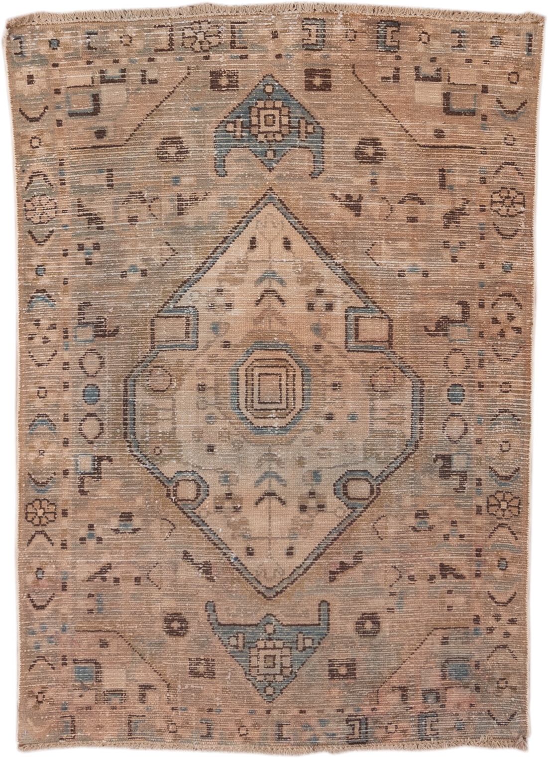 3' x 4' one-of-a-kind handmade antique Hamadan small size rug. Color palette: taupe, camel, ivory, slate, charcoal