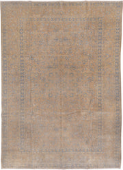 9' x 12' one-of-a-kind handmade antique Kashan large size rug. Color palette: beige, pale blue, ivory, taupe, camel