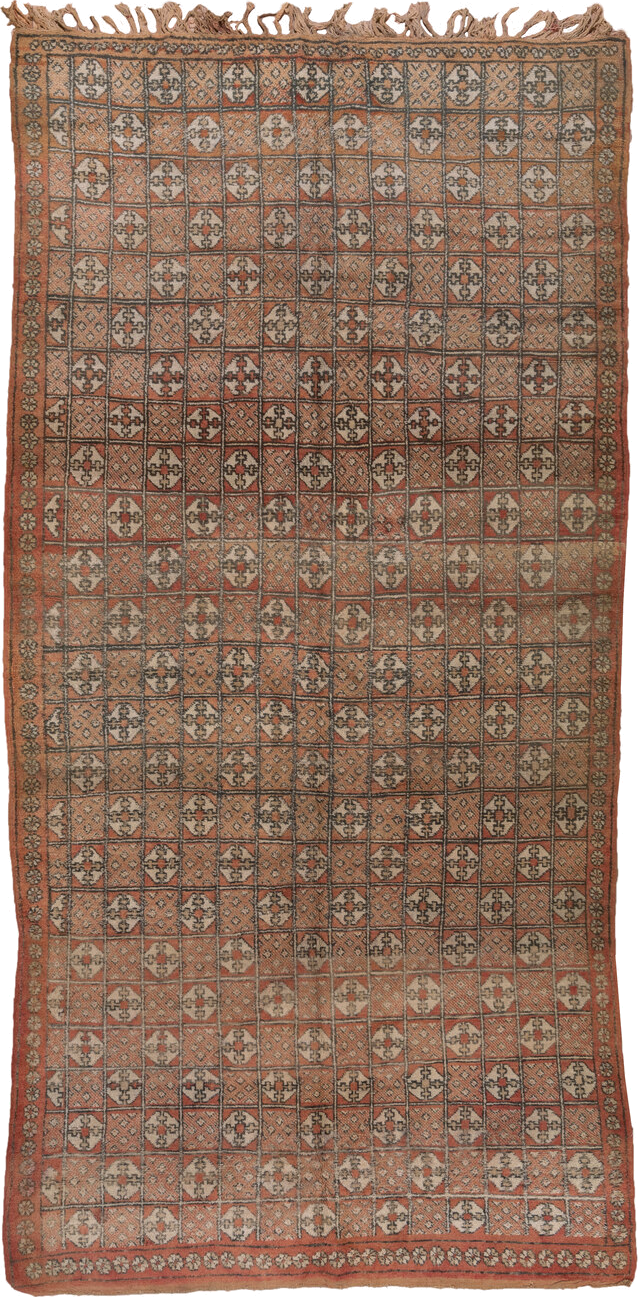 5' x 10' one-of-a-kind handmade vintage Moroccan medium size rug. Color palette: terra cotta, ivory, charcoal, camel, taupe