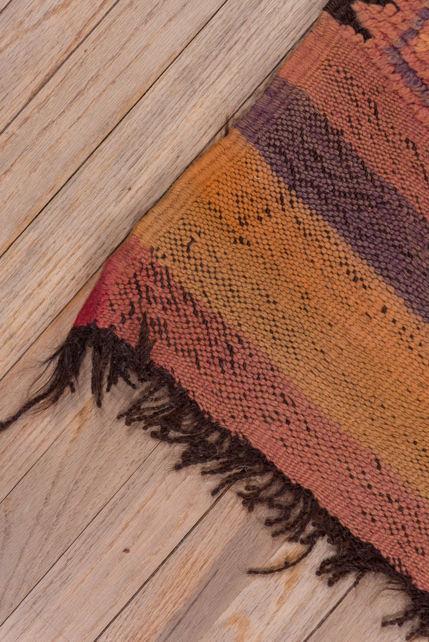 5' x 10' one-of-a-kind handmade vintage Moroccan medium size rug. Color palette: terra cotta, rust, brown, gold, ivory