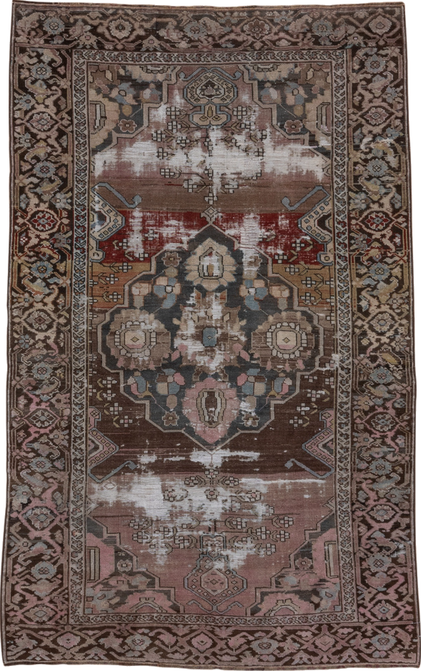 4' x 6' one-of-a-kind handmade vintage Caucasian small size rug. Color palette: black, brown, charcoal, dark gray, dim gray