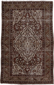 4' x 6' one-of-a-kind handmade antique Baktiary small size rug. Color palette: rust, ivory, brown, taupe, camel, charcoal