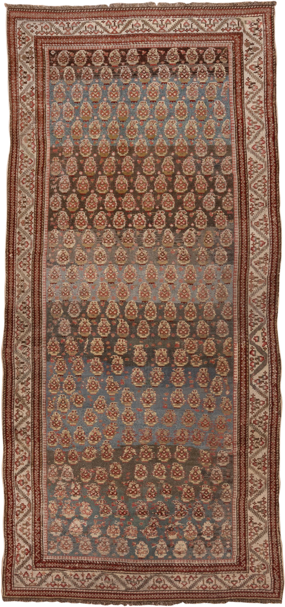 4' x 10' one-of-a-kind handmade antique Malayer runner rug. Color palette: blue, ivory, rust, brown, taupe, terracotta