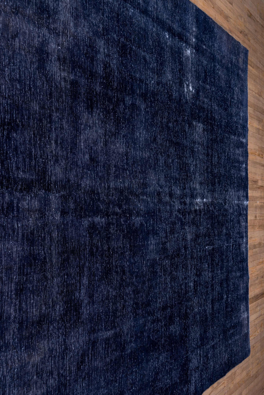 9' x 13' one-of-a-kind handmade vintage Overdyed large size rug. Color palette: indigo, navy, slate, charcoal, ivory, purple