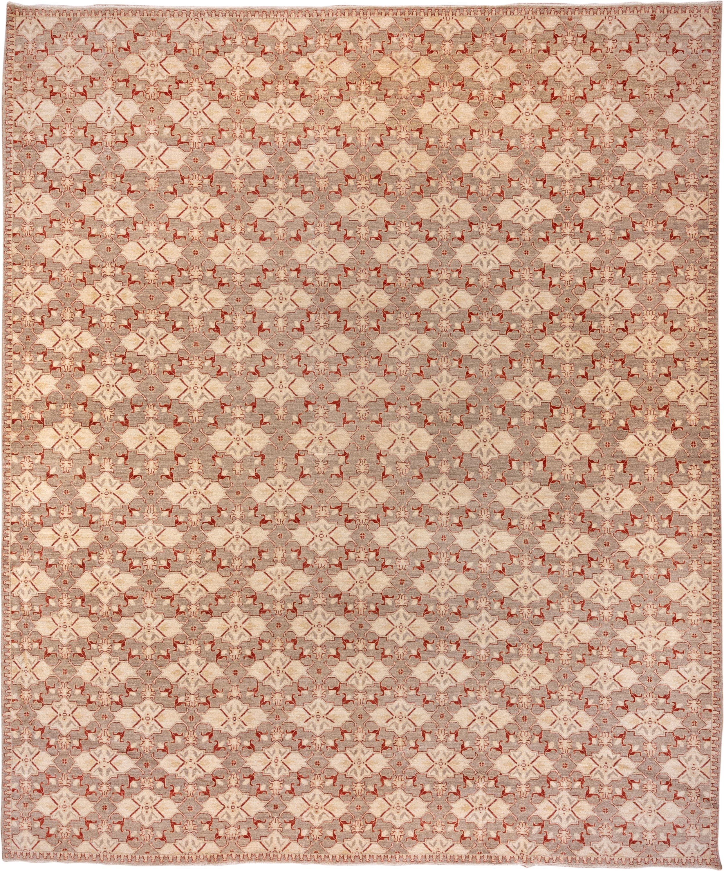 13' x 16' one-of-a-kind handmade vintage Sivas oversize rug. Color palette: ivory, taupe, terra cotta, beige, rose, gray