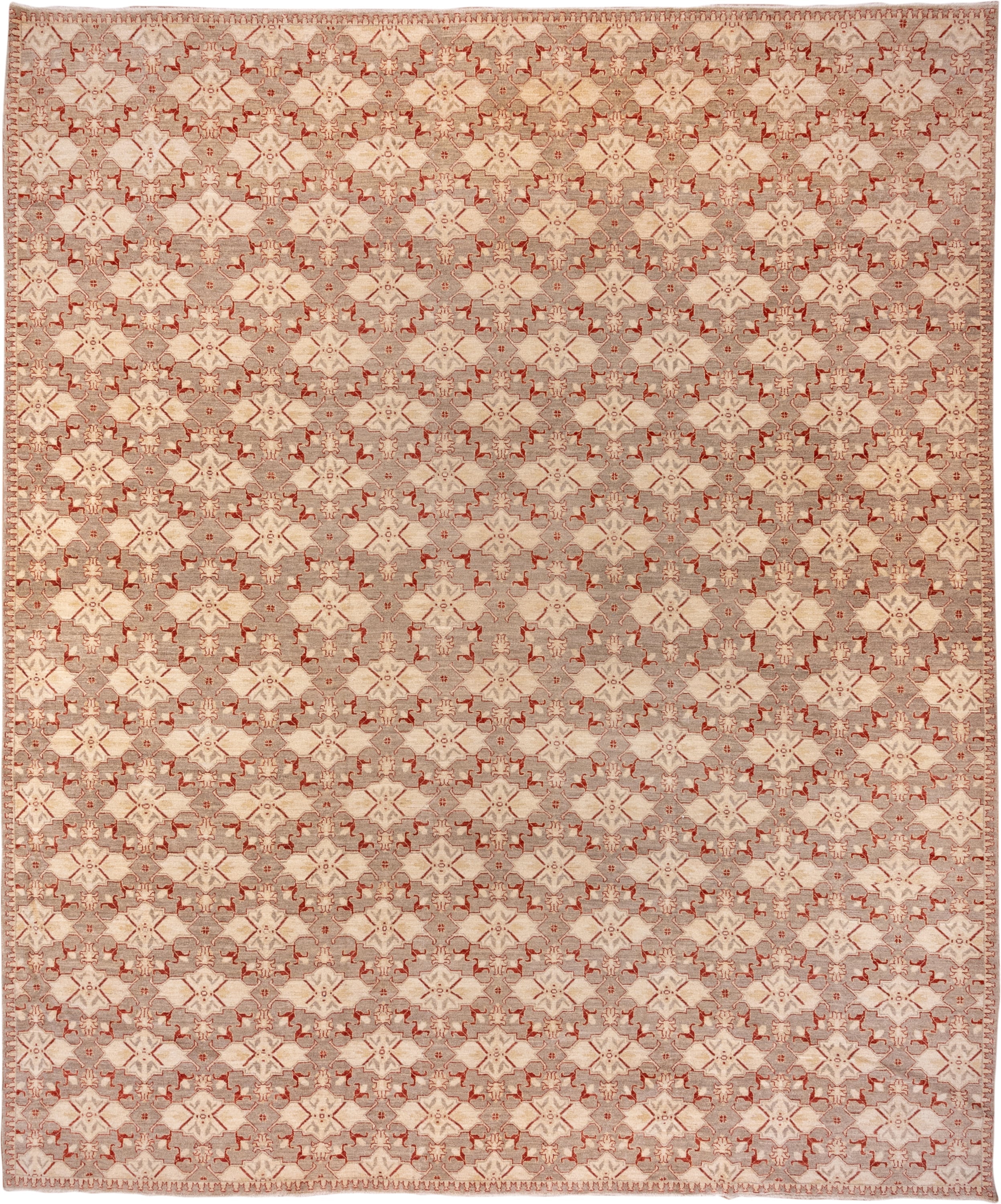 13' x 16' one-of-a-kind handmade vintage Sivas oversize rug. Color palette: ivory, taupe, terra cotta, beige, rose, gray