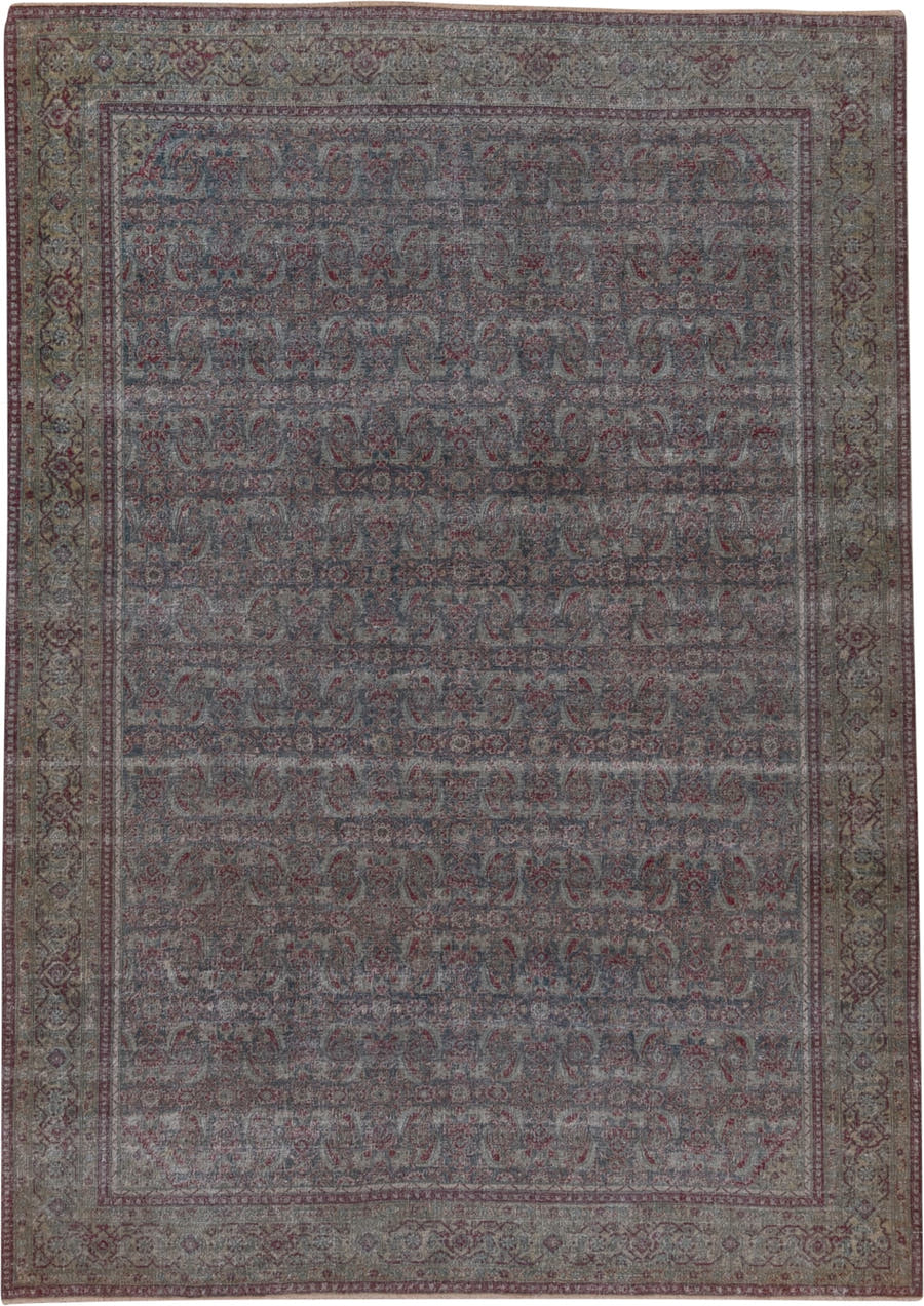 4' x 6' one-of-a-kind handmade antique Tabriz small size rug. Color palette: blue, taupe, burgundy, ivory, sage, rose, beige