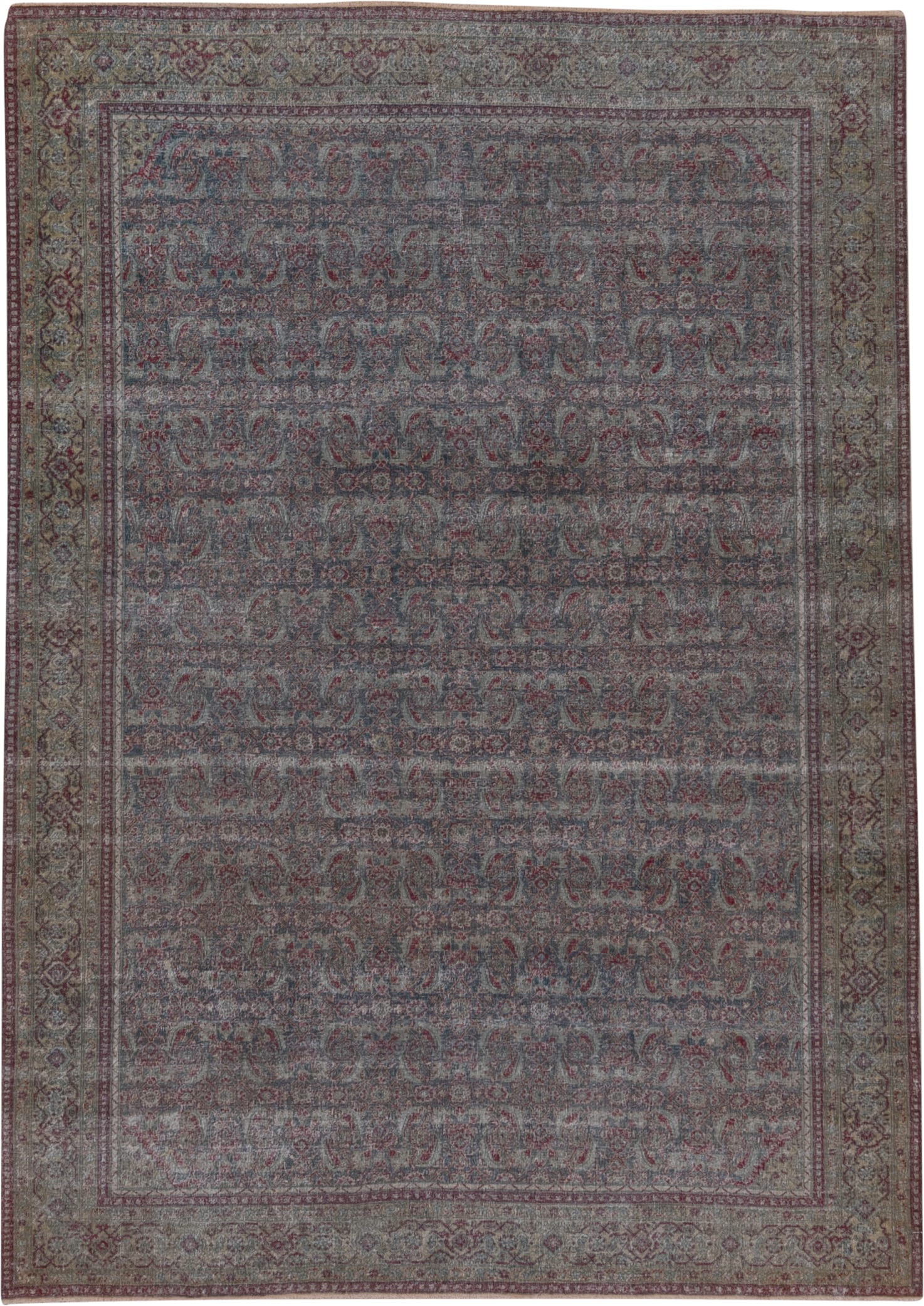 4' x 6' one-of-a-kind handmade antique Tabriz small size rug. Color palette: blue, taupe, burgundy, ivory, sage, rose, beige