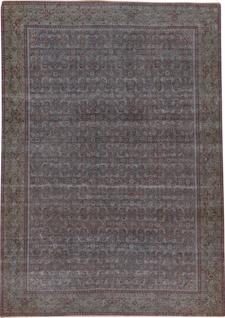 4' x 6' one-of-a-kind handmade antique Tabriz small size rug. Color palette: blue, taupe, burgundy, ivory, sage, rose, beige