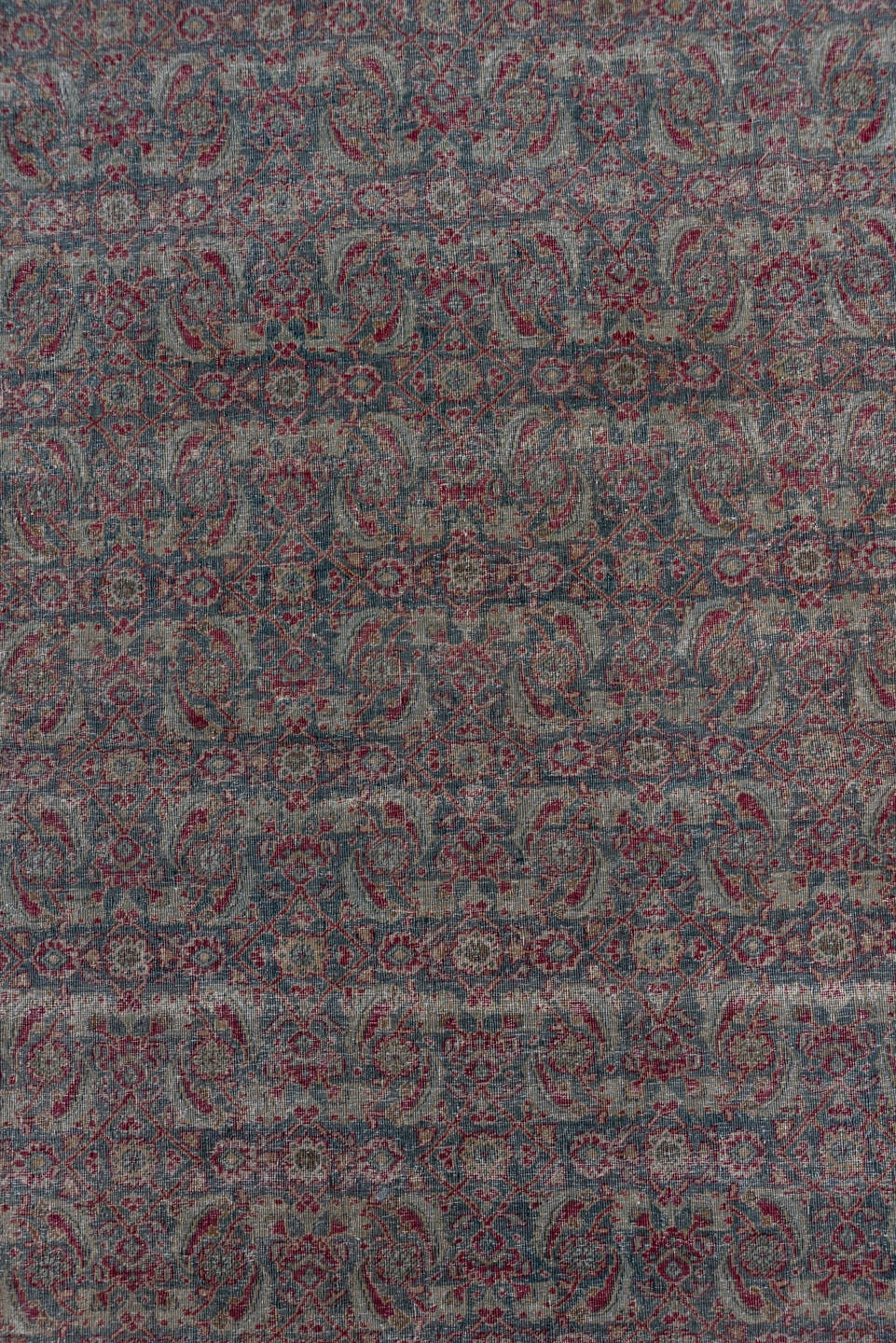4' x 6' one-of-a-kind handmade antique Tabriz small size rug. Color palette: blue, taupe, burgundy, ivory, sage, rose, beige