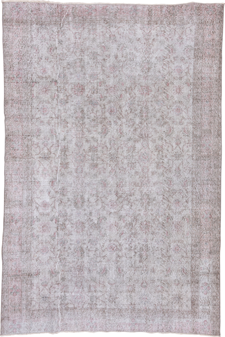 6' x 9' one-of-a-kind handmade antique Overdyed medium size rug. Color palette: ivory, blush, taupe, rose, beige, pewter