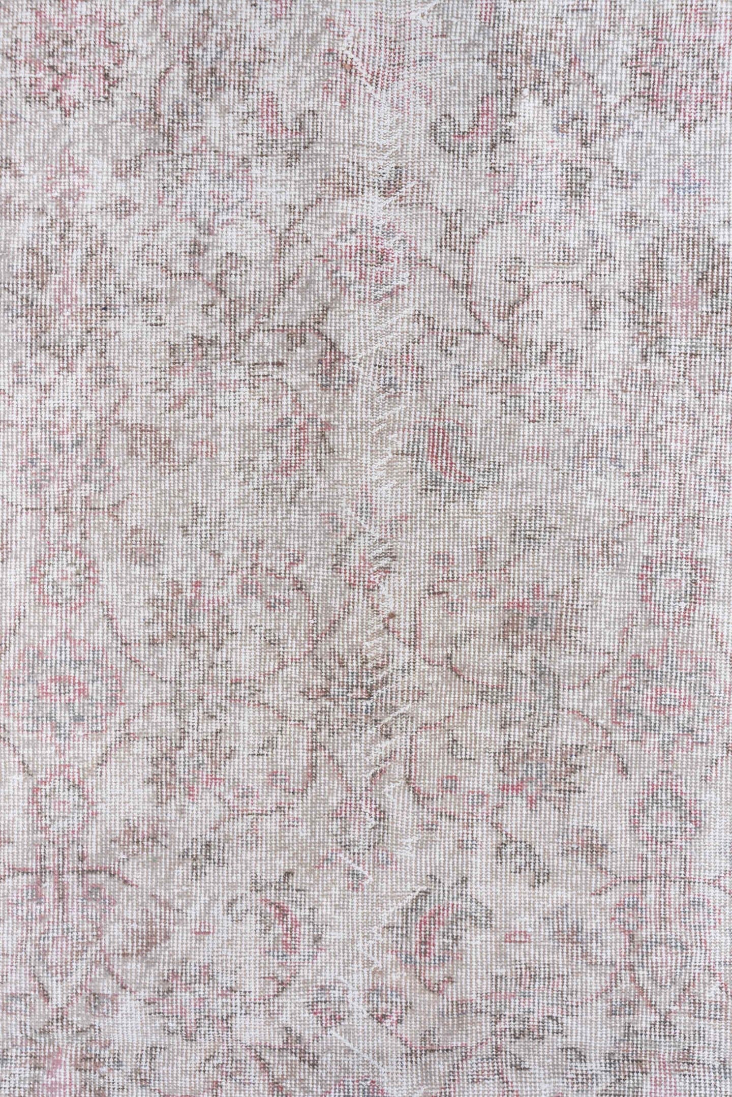 6' x 9' one-of-a-kind handmade antique Overdyed medium size rug. Color palette: ivory, blush, taupe, rose, beige, pewter