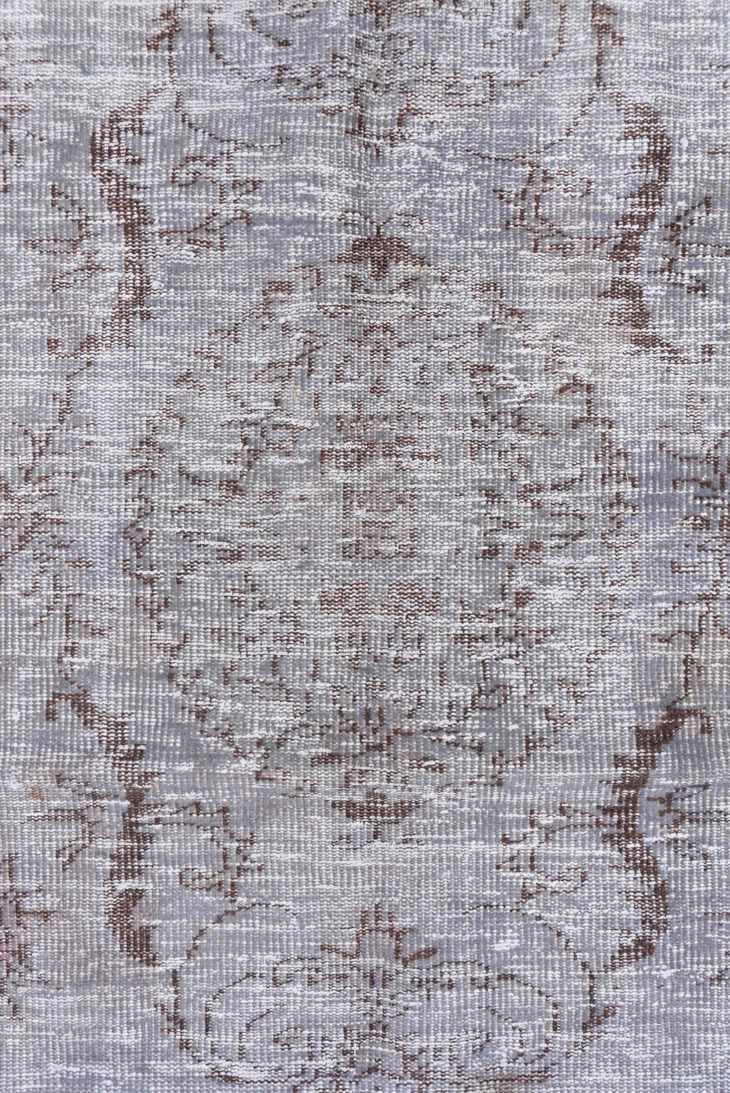 5' x 8' one-of-a-kind handmade vintage Overdyed medium size rug. Color palette: gray, taupe, dusty rose, ivory, mauve, beige