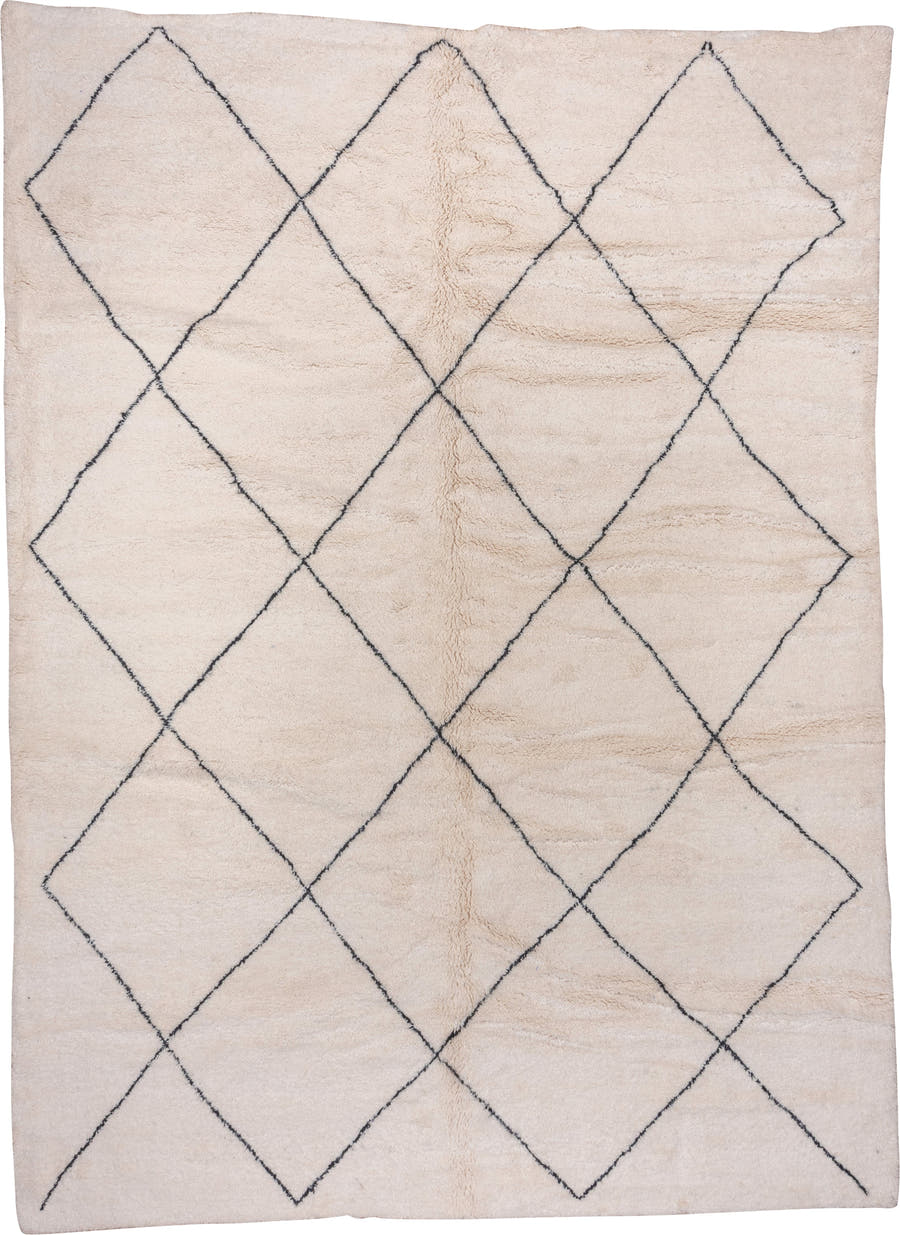 10' x 13' one-of-a-kind handmade vintage Moroccan large size rug. Color palette: ivory, charcoal, cream, gray, black