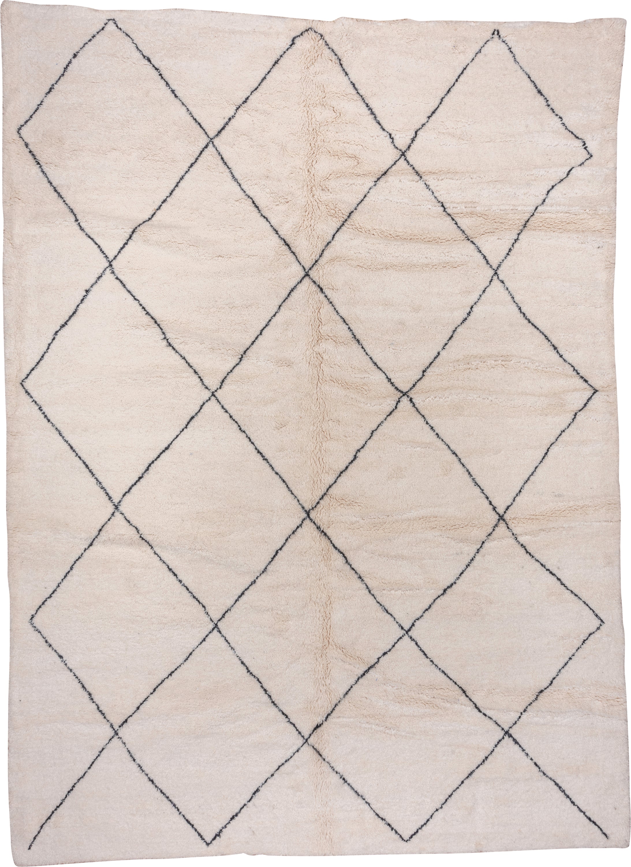 10' x 13' one-of-a-kind handmade vintage Moroccan large size rug. Color palette: ivory, charcoal, cream, gray, black