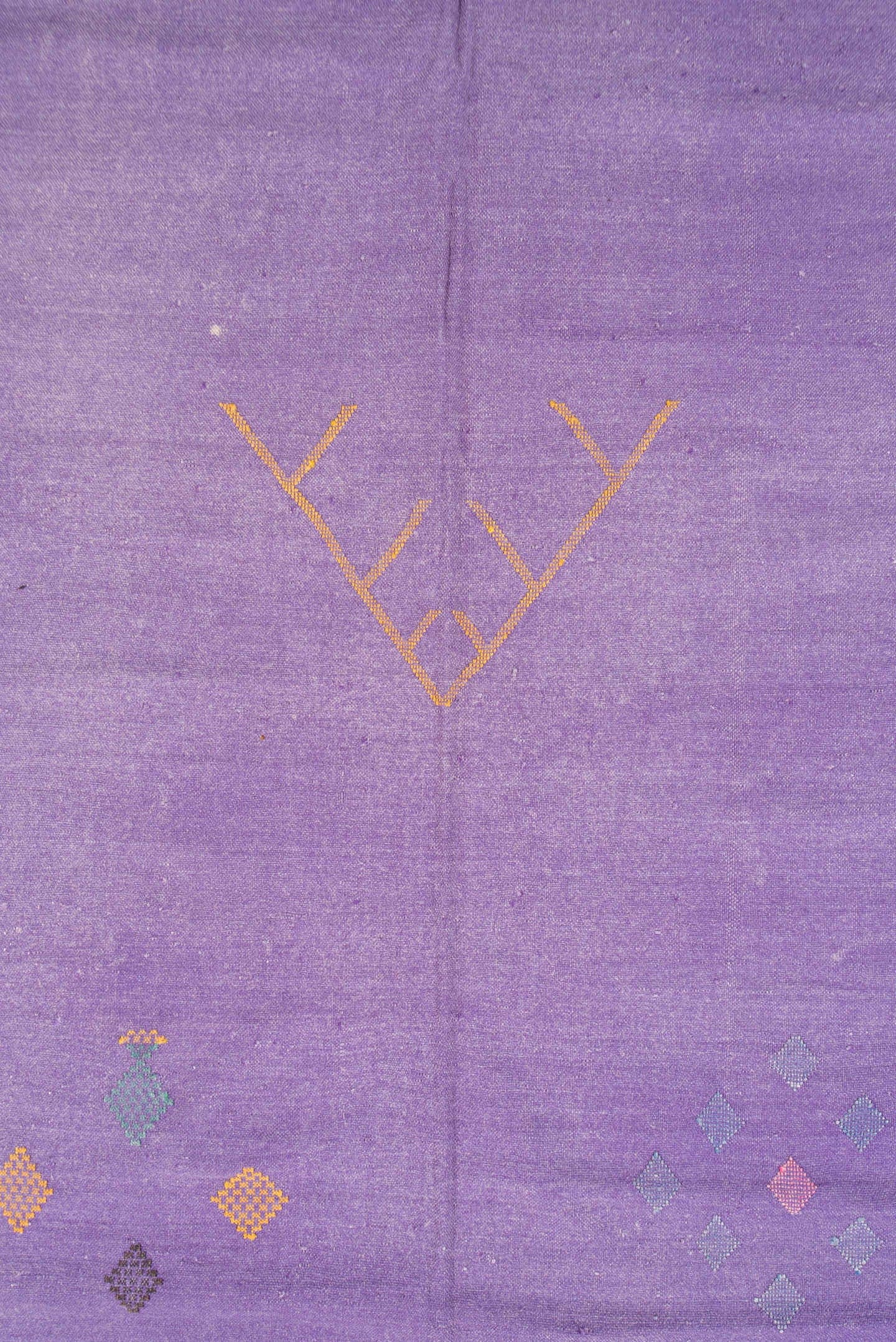 6' x 9' one-of-a-kind handmade vintage Cactus Kilim medium size rug. Color palette: violet, lavender, indigo, rose, saffron