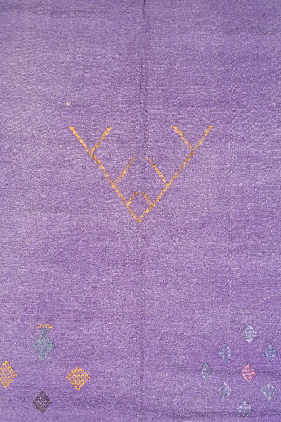 6' x 9' one-of-a-kind handmade vintage Cactus Kilim medium size rug. Color palette: violet, lavender, indigo, rose, saffron