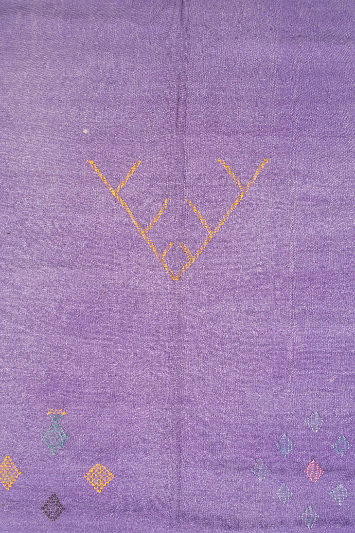 6' x 9' one-of-a-kind handmade vintage Cactus Kilim medium size rug. Color palette: violet, lavender, indigo, rose, saffron