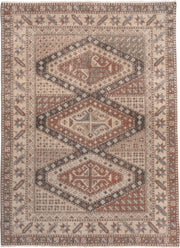 6' x 8' one-of-a-kind handmade antique Sparta medium size rug. Color palette: ivory, rust, brown, slate, taupe, charcoal