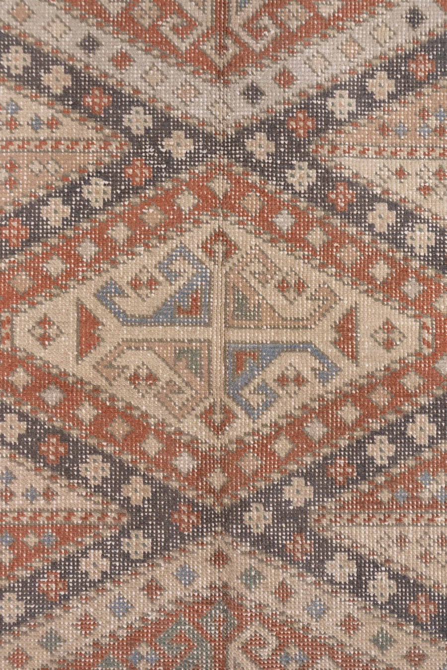 6' x 8' one-of-a-kind handmade antique Sparta medium size rug. Color palette: ivory, rust, brown, slate, taupe, charcoal
