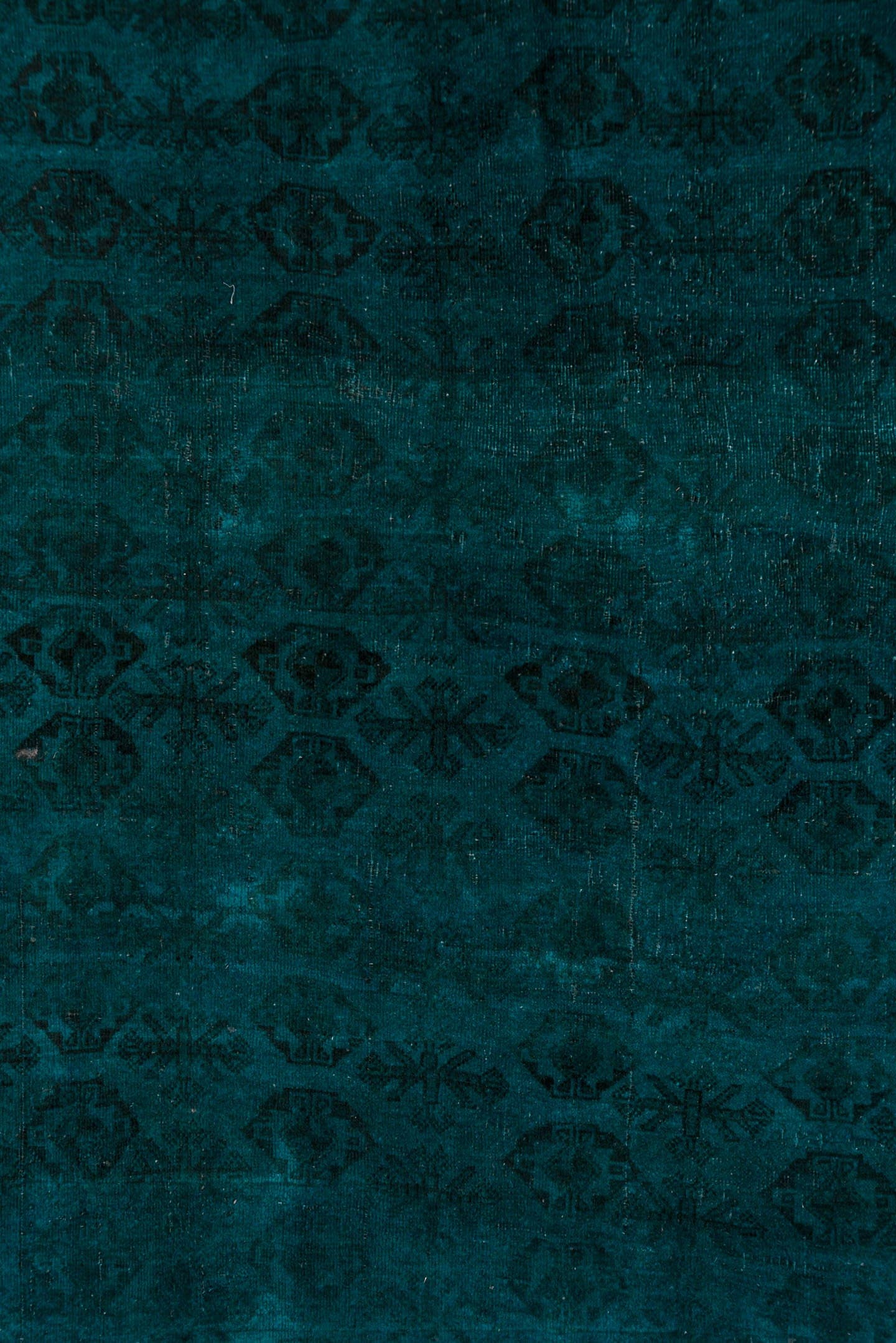 4' x 7' one-of-a-kind handmade antique Overdyed rug. Color palette: teal, peacock, charcoal, gray, black