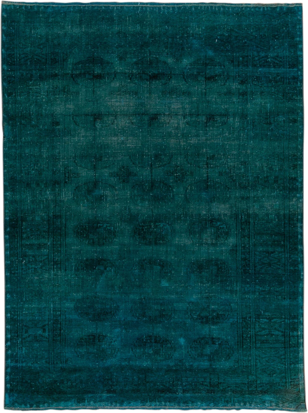 3' x 5' one-of-a-kind handmade antique Overdyed small size rug. Color palette: teal, peacock, charcoal, gray, black