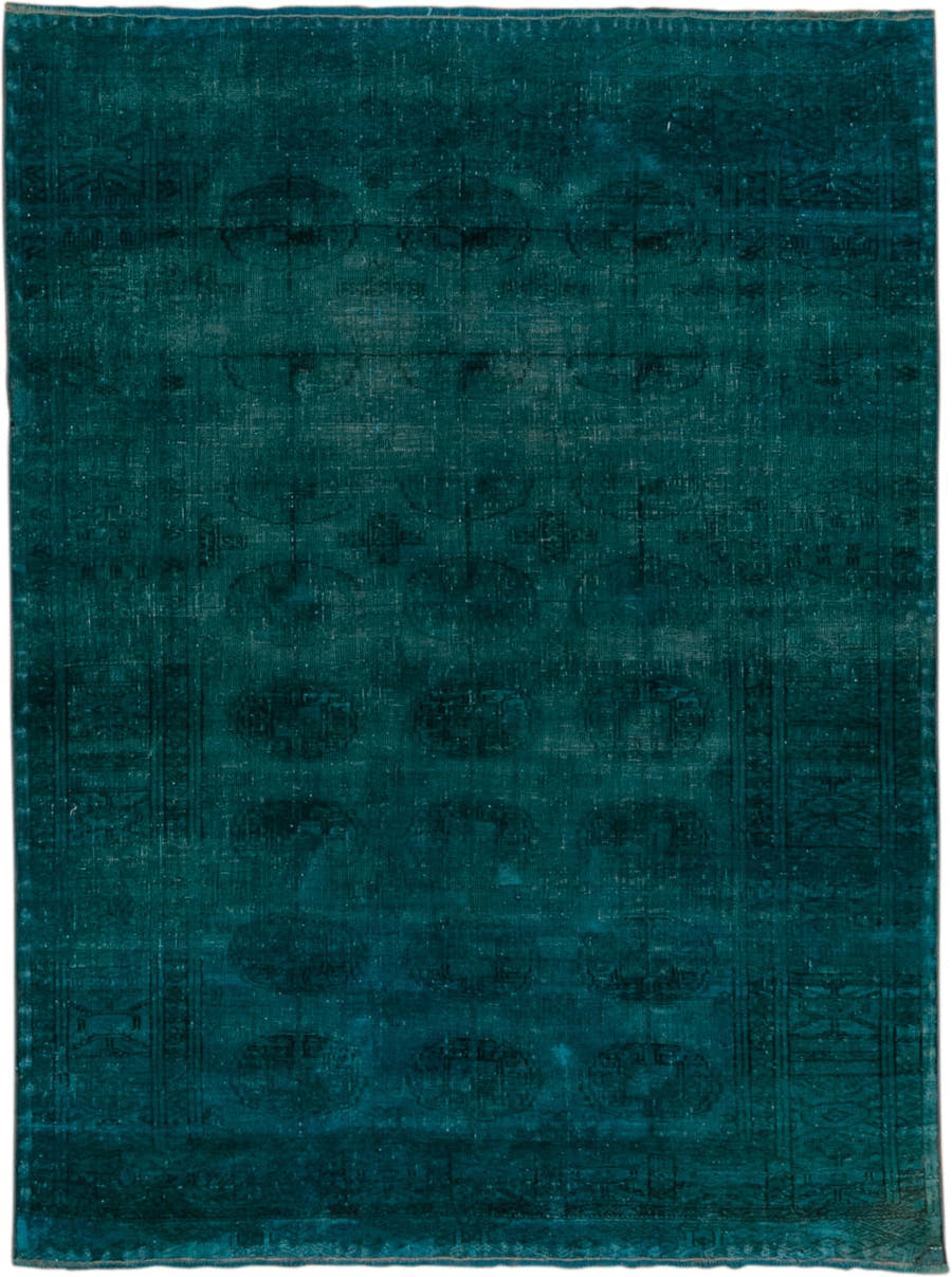 3' x 5' one-of-a-kind handmade antique Overdyed small size rug. Color palette: teal, peacock, charcoal, gray, black