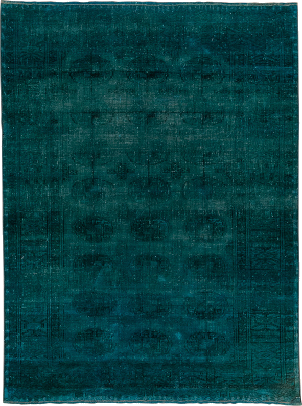 3' x 5' one-of-a-kind handmade vintage Overdyed small size rug. Color palette: blue, dark slate gray, gray, green