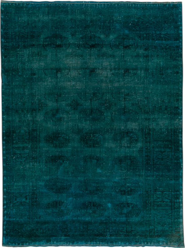 3' x 5' one-of-a-kind handmade vintage Overdyed small size rug. Color palette: blue, dark slate gray, gray, green