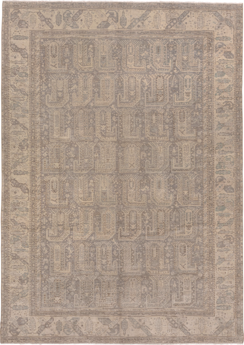 8' x 11' one-of-a-kind handmade vintage Sivas large size rug. Color palette: brown, gray, light gray, off-white, orange