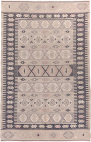 5' x 8' one-of-a-kind handmade antique Kilim medium size rug. Color palette: ivory, taupe, charcoal, blush, beige, soft pink