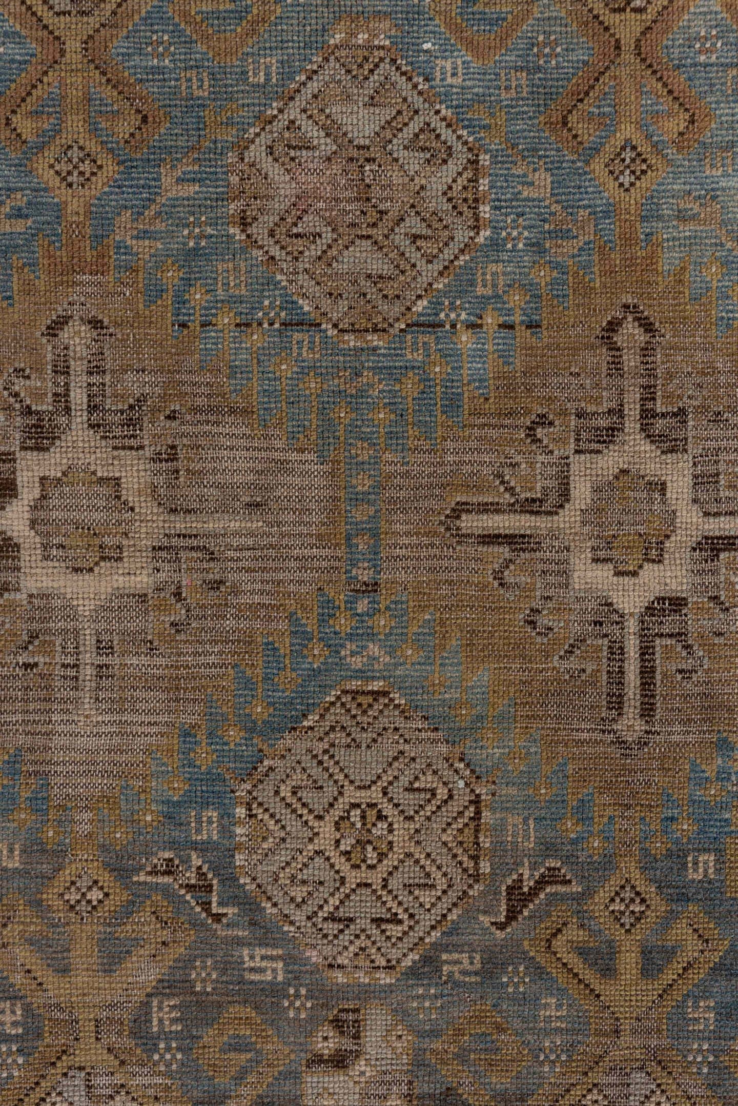 3' x 4' one-of-a-kind handmade antique Shirvan small size rug. Color palette: brown, blue, taupe, ivory, camel, slate, beige