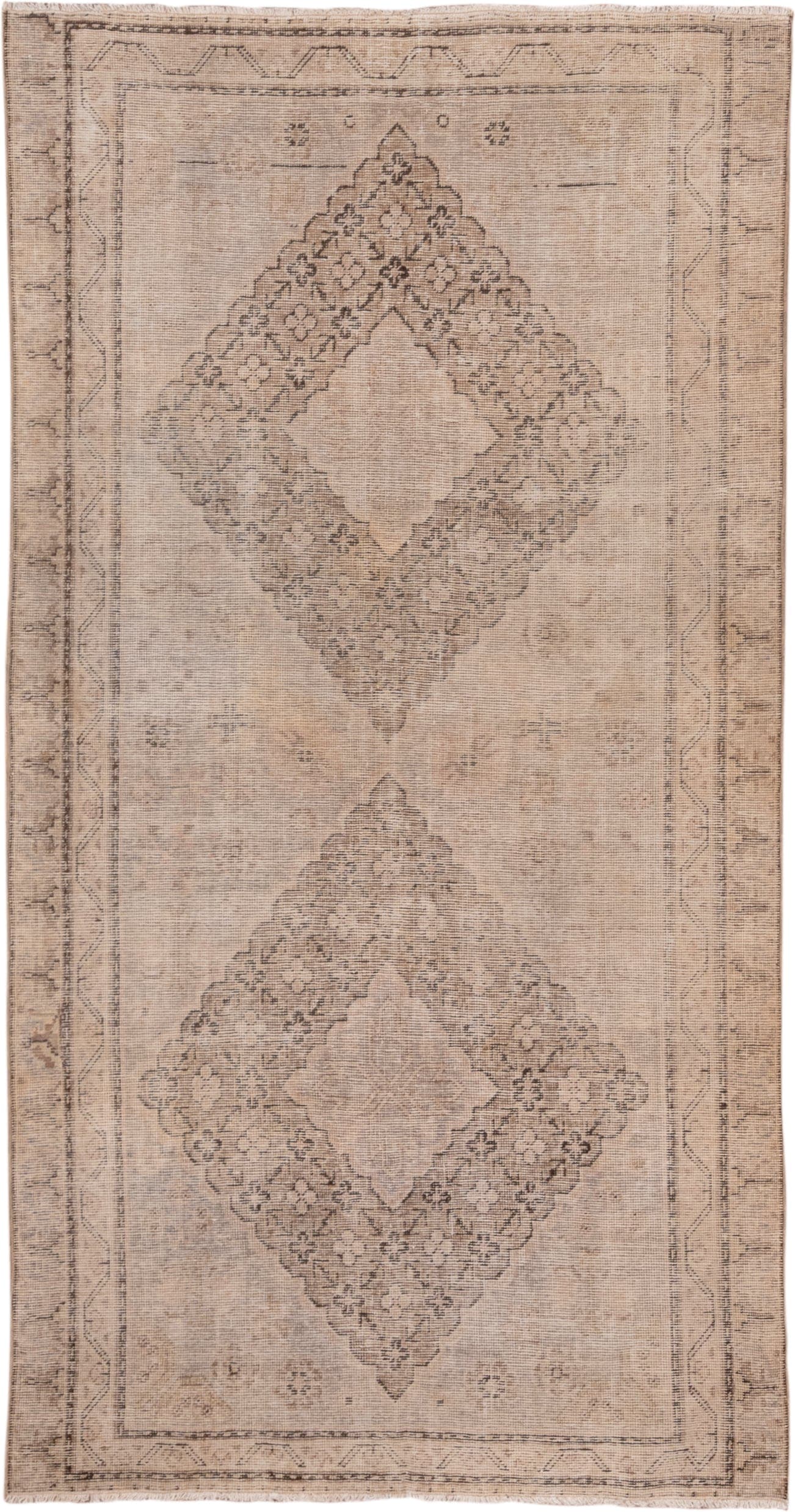 4' x 7' one-of-a-kind handmade antique Khotan rug. Color palette: beige, taupe, camel, brown, ivory, gray