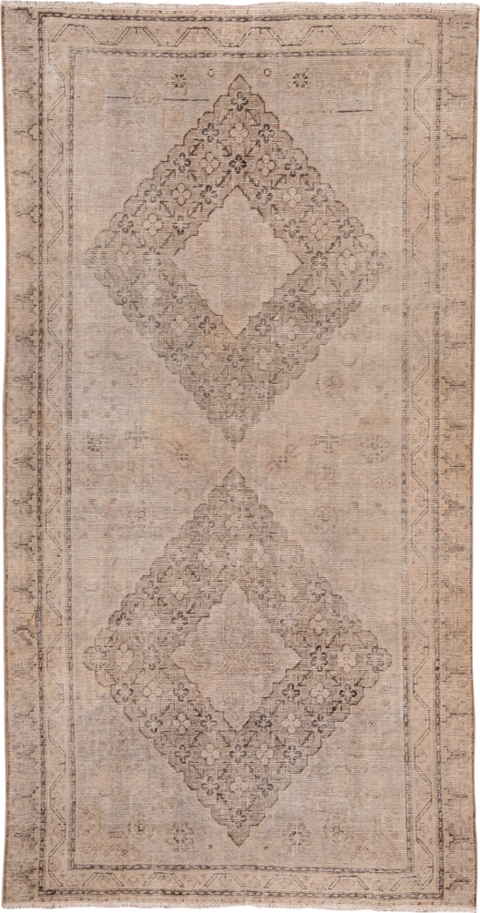 4' x 7' one-of-a-kind handmade antique Khotan rug. Color palette: beige, taupe, camel, brown, ivory, gray