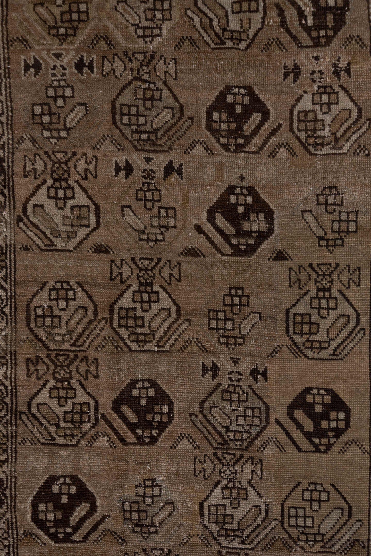 3' x 13' one-of-a-kind handmade antique NW Persian runner rug. Color palette: taupe, brown, charcoal, camel, beige, gray